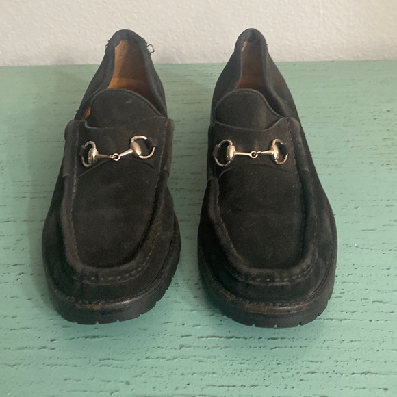 Gucci Black Suede Horsebit Loafers